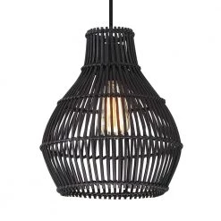 1-Light Black Eclectic Natural Rattan and Bamboo Island Mini Pendant Light by TRUE FINE -Dale Tiffany Store black true fine pendant lights td90002p 44 1000