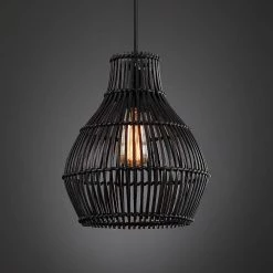 1-Light Black Eclectic Natural Rattan and Bamboo Island Mini Pendant Light by TRUE FINE -Dale Tiffany Store black true fine pendant lights td90002p 66 1000