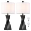 23 .5 in. Black Table Lamp with White Linen Shade, 9.5-Watt LED Bulbs Included (Set of 2) by TRUE FINE