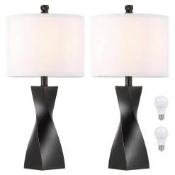 23 .5 in. Black Table Lamp with White Linen Shade, 9.5-Watt LED Bulbs Included (Set of 2) by TRUE FINE