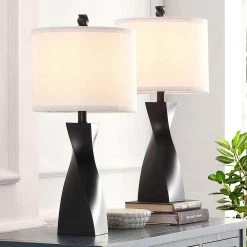 23 .5 in. Black Table Lamp with White Linen Shade, 9.5-Watt LED Bulbs Included (Set of 2) by TRUE FINE -Dale Tiffany Store black true fine table lamps 21513t 2pk 66 1000