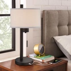 23 in. Black Modern Table Lamp with USB Port and White Linen Shade by TRUE FINE -Dale Tiffany Store black true fine table lamps ad4073t 1d 1000