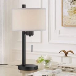 23 in. Black Modern Table Lamp with USB Port and White Linen Shade by TRUE FINE -Dale Tiffany Store black true fine table lamps ad4073t 1f 1000