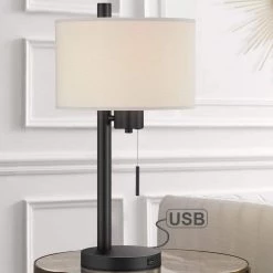 23 in. Black Modern Table Lamp with USB Port and White Linen Shade by TRUE FINE -Dale Tiffany Store black true fine table lamps ad4073t 44 1000