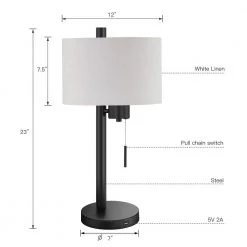23 in. Black Modern Table Lamp with USB Port and White Linen Shade by TRUE FINE -Dale Tiffany Store black true fine table lamps ad4073t 66 1000