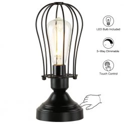 Aura 11.5 in. Black Touch Control 3-Way Small Table Lamp with 6-Watt LED Bulb Included by TRUE FINE