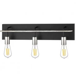 24 in. 3-Light Black Industrial Bathroom Vanity Light with Brushed Nickel Cups and Wood-Finished Bar by TRUE FINE -Dale Tiffany Store black true fine vanity lighting td10007w 1d 1000