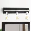 24 in. 3-Light Black Industrial Bathroom Vanity Light with Brushed Nickel Cups and Wood-Finished Bar by TRUE FINE