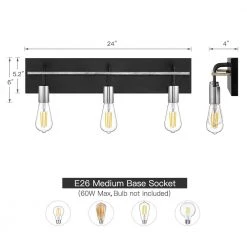 24 in. 3-Light Black Industrial Bathroom Vanity Light with Brushed Nickel Cups and Wood-Finished Bar by TRUE FINE -Dale Tiffany Store black true fine vanity lighting td10007w 66 1000