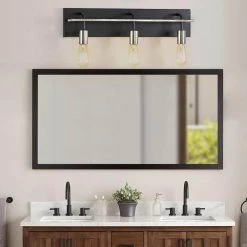 24 in. 3-Light Black Industrial Bathroom Vanity Light with Brushed Nickel Cups and Wood-Finished Bar by TRUE FINE -Dale Tiffany Store black true fine vanity lighting td10007w c3 1000