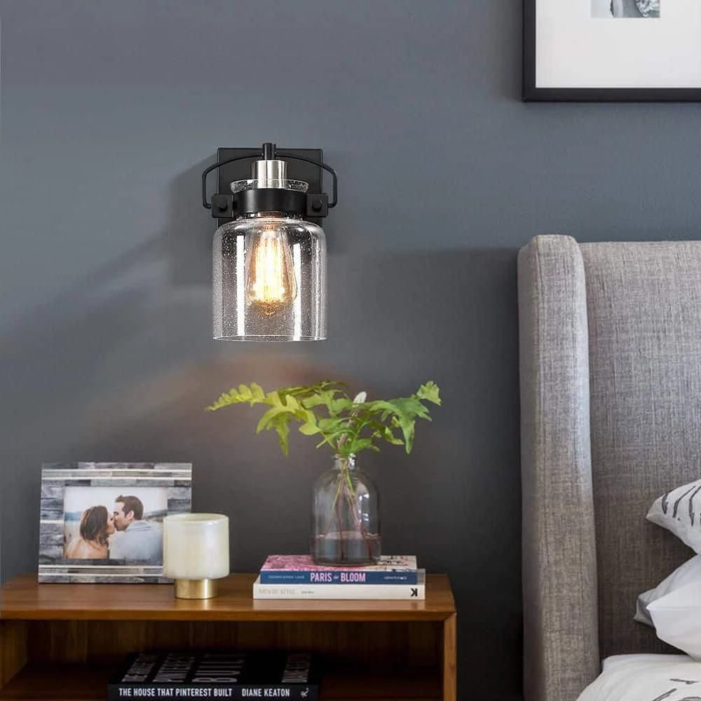 Dean 6 in. 1-Light Black Bathroom Wall Sconce with Seeded Glass Shade by TRUE FINE 11 Dean 6 in. 1-Light Black Bathroom Wall Sconce with Seeded Glass Shade by TRUE FINE - Image 9