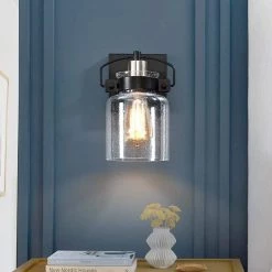 Dean 6 in. 1-Light Black Bathroom Wall Sconce with Seeded Glass Shade by TRUE FINE 13 Dean 6 in. 1-Light Black Bathroom Wall Sconce with Seeded Glass Shade by TRUE FINE -Dale Tiffany Store black true fine vanity lighting td10037w 40 1000