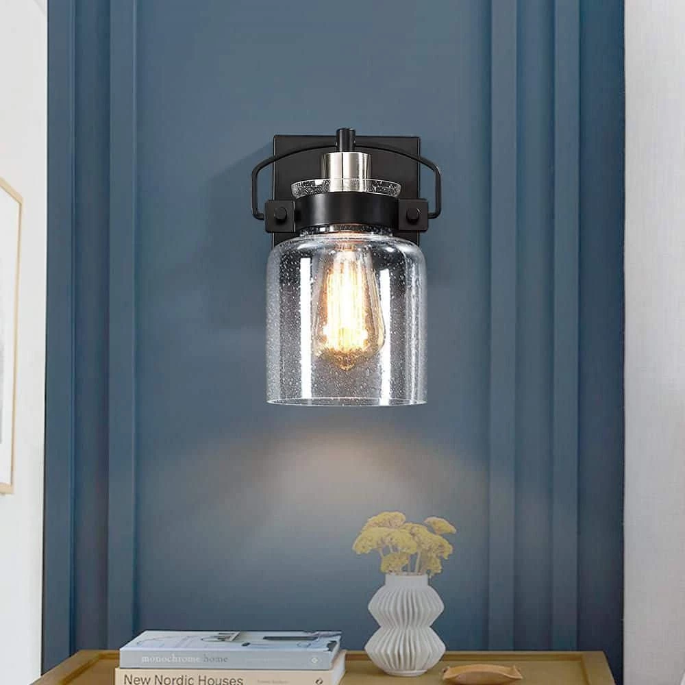 Dean 6 in. 1-Light Black Bathroom Wall Sconce with Seeded Glass Shade by TRUE FINE 5 Dean 6 in. 1-Light Black Bathroom Wall Sconce with Seeded Glass Shade by TRUE FINE - Image 3