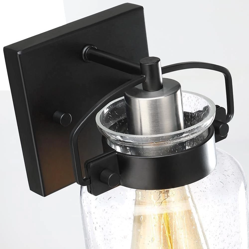 Dean 6 in. 1-Light Black Bathroom Wall Sconce with Seeded Glass Shade by TRUE FINE 8 Dean 6 in. 1-Light Black Bathroom Wall Sconce with Seeded Glass Shade by TRUE FINE - Image 6