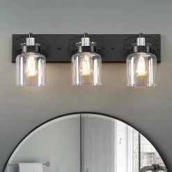 Dean 24 in. 3-Light Black Bathroom Vanity Light with Seeded Glass Shade by TRUE FINE -Dale Tiffany Store black true fine vanity lighting td10038w 44 1000