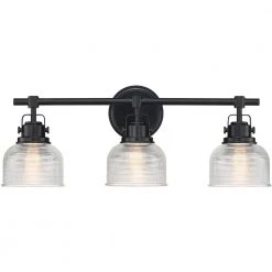 24 in. 3-Light Black Bathroom Vanity Light with Clear Prismatic Glass Shade by TRUE FINE
