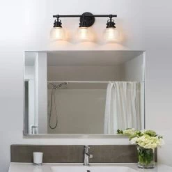 24 in. 3-Light Black Bathroom Vanity Light with Clear Prismatic Glass Shade by TRUE FINE -Dale Tiffany Store black true fine vanity lighting td20009w fa 1000