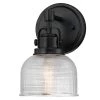 6 in. 1-Light Black Bathroom Wall Sconce with Clear Prismatic Glass Shade by TRUE FINE