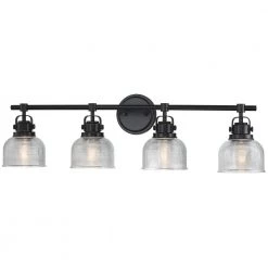 33 in. 4-Light Black Bathroom Vanity Light with Clear Prismatic Glass Shade by TRUE FINE