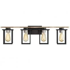 33 in. 4-Light Matt Black/Wood Tone Rustic Farmhouse Bathroom Vanity Light with Open Cage Shades by TRUE FINE -Dale Tiffany Store black true fine vanity lighting td20027w 1d 1000