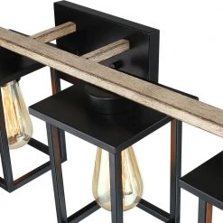 33 in. 4-Light Matt Black/Wood Tone Rustic Farmhouse Bathroom Vanity Light with Open Cage Shades by TRUE FINE -Dale Tiffany Store black true fine vanity lighting td20027w 1f 1000