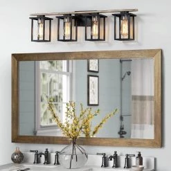 33 in. 4-Light Matt Black/Wood Tone Rustic Farmhouse Bathroom Vanity Light with Open Cage Shades by TRUE FINE -Dale Tiffany Store black true fine vanity lighting td20027w 40 1000