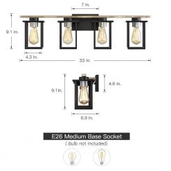 33 in. 4-Light Matt Black/Wood Tone Rustic Farmhouse Bathroom Vanity Light with Open Cage Shades by TRUE FINE -Dale Tiffany Store black true fine vanity lighting td20027w 66 1000