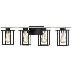 33 in. 4-Light Matt Black/Wood Tone Rustic Farmhouse Bathroom Vanity Light with Open Cage Shades by TRUE FINE -Dale Tiffany Store black true fine vanity lighting td20027w 77 1000