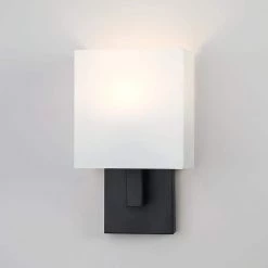 Celina 7 in. 1-Light Black Wall Sconce Light With White Fabric Shade by TRUE FINE