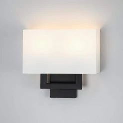 Celina 13 in. 2-Light Black Wall Sconce Light With White Fabric Shade by TRUE FINE