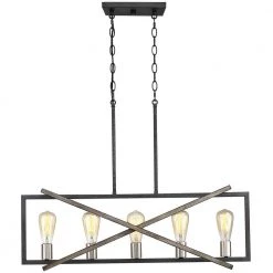 Grange 5-Light 32.3 in. Black and Weathered Faux Wood Modern Farmhouse Linear Chandelier Kitchen Island Light by TRUE FINE -Dale Tiffany Store black weathered faux wood true fine chandeliers td10015c 1f 1000
