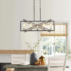 Grange 5-Light 32.3 in. Black and Weathered Faux Wood Modern Farmhouse Linear Chandelier Kitchen Island Light by TRUE FINE -Dale Tiffany Store black weathered faux wood true fine chandeliers td10015c 40 1000