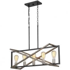 Grange 5-Light 32.3 in. Black and Weathered Faux Wood Modern Farmhouse Linear Chandelier Kitchen Island Light by TRUE FINE -Dale Tiffany Store black weathered faux wood true fine chandeliers td10015c 44 1000