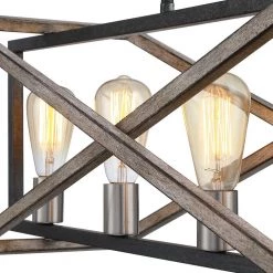 Grange 5-Light 32.3 in. Black and Weathered Faux Wood Modern Farmhouse Linear Chandelier Kitchen Island Light by TRUE FINE -Dale Tiffany Store black weathered faux wood true fine chandeliers td10015c 4f 1000