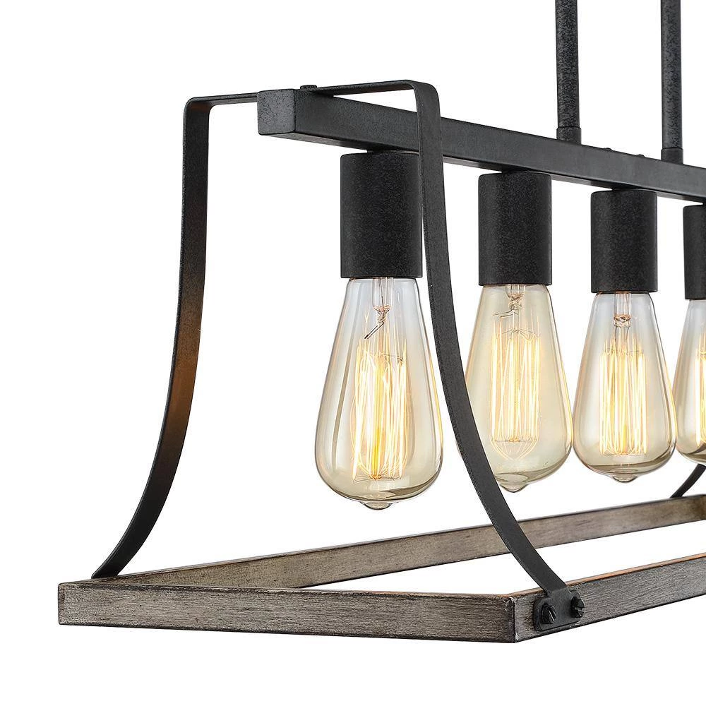 Rustica 5-Light 32.3 in. Black and Weathered Faux Wood Farmhouse Linear Chandelier Kitchen Island Light by TRUE FINE 11 Rustica 5-Light 32.3 in. Black and Weathered Faux Wood Farmhouse Linear Chandelier Kitchen Island Light by TRUE FINE - Image 9