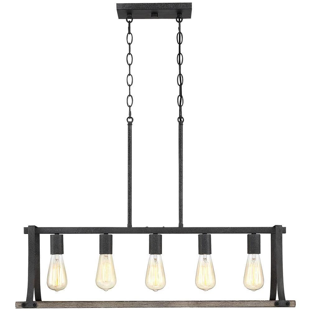 Rustica 5-Light 32.3 in. Black and Weathered Faux Wood Farmhouse Linear Chandelier Kitchen Island Light by TRUE FINE 12 Rustica 5-Light 32.3 in. Black and Weathered Faux Wood Farmhouse Linear Chandelier Kitchen Island Light by TRUE FINE - Image 10