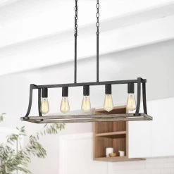 Rustica 5-Light 32.3 in. Black and Weathered Faux Wood Farmhouse Linear Chandelier Kitchen Island Light by TRUE FINE 17 Rustica 5-Light 32.3 in. Black and Weathered Faux Wood Farmhouse Linear Chandelier Kitchen Island Light by TRUE FINE -Dale Tiffany Store black weathered faux wood true fine chandeliers td10016c 66 1000