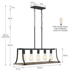 Rustica 5-Light 32.3 in. Black and Weathered Faux Wood Farmhouse Linear Chandelier Kitchen Island Light by TRUE FINE 18 Rustica 5-Light 32.3 in. Black and Weathered Faux Wood Farmhouse Linear Chandelier Kitchen Island Light by TRUE FINE -Dale Tiffany Store black weathered faux wood true fine chandeliers td10016c 77 1000