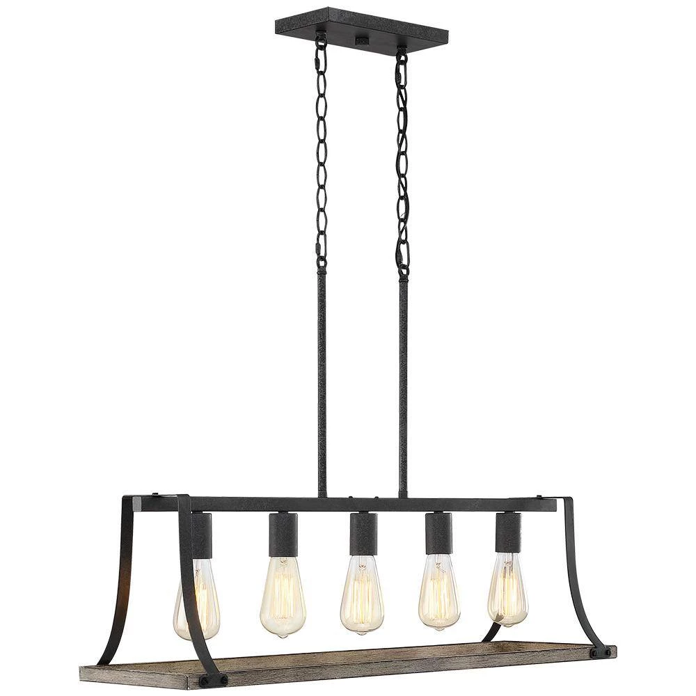Rustica 5-Light 32.3 in. Black and Weathered Faux Wood Farmhouse Linear Chandelier Kitchen Island Light by TRUE FINE 13 Rustica 5-Light 32.3 in. Black and Weathered Faux Wood Farmhouse Linear Chandelier Kitchen Island Light by TRUE FINE - Image 11