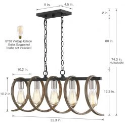 Tunnel 5-Light 32.3 in. Black and Weathered Faux Wood Farmhouse Linear Chandelier Kitchen Island Light by TRUE FINE -Dale Tiffany Store black weathered faux wood true fine chandeliers td10017c 77 1000