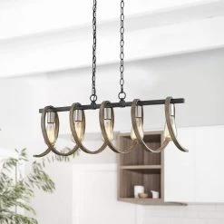 Tunnel 5-Light 32.3 in. Black and Weathered Faux Wood Farmhouse Linear Chandelier Kitchen Island Light by TRUE FINE -Dale Tiffany Store black weathered faux wood true fine chandeliers td10017c fa 1000