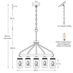 Eliton 26 in. 5-Light Black/Wood Tone Rustic Farmhouse Chandelier with Clear Mason Jar Glass Shades by TRUE FINE -Dale Tiffany Store black wood tone true fine chandeliers td10001c 1d 1000