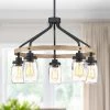 Eliton 26 in. 5-Light Black/Wood Tone Rustic Farmhouse Chandelier with Clear Mason Jar Glass Shades by TRUE FINE