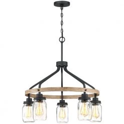 Eliton 26 in. 5-Light Black/Wood Tone Rustic Farmhouse Chandelier with Clear Mason Jar Glass Shades by TRUE FINE -Dale Tiffany Store black wood tone true fine chandeliers td10001c c3 1000