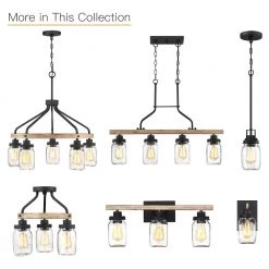 Eliton 26 in. 5-Light Black/Wood Tone Rustic Farmhouse Chandelier with Clear Mason Jar Glass Shades by TRUE FINE -Dale Tiffany Store black wood tone true fine chandeliers td10001c fa 1000