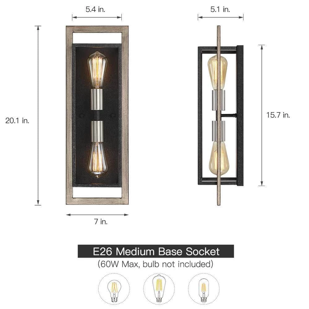 Sullivan 2-Light Black/Wood Tone Rustic Farmhouse Wall Sconce by TRUE FINE 6 Sullivan 2-Light Black/Wood Tone Rustic Farmhouse Wall Sconce by TRUE FINE - Image 4