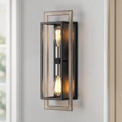 Sullivan 2-Light Black/Wood Tone Rustic Farmhouse Wall Sconce by TRUE FINE