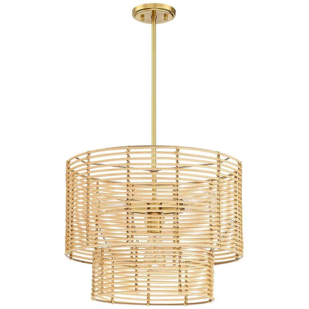Dayereh 20 in. 4-Light Coastal Tiered Rattan Drum Chandelier Light with Brass Canopy by TRUE FINE 6 Dayereh 20 in. 4-Light Coastal Tiered Rattan Drum Chandelier Light with Brass Canopy by TRUE FINE - Image 4