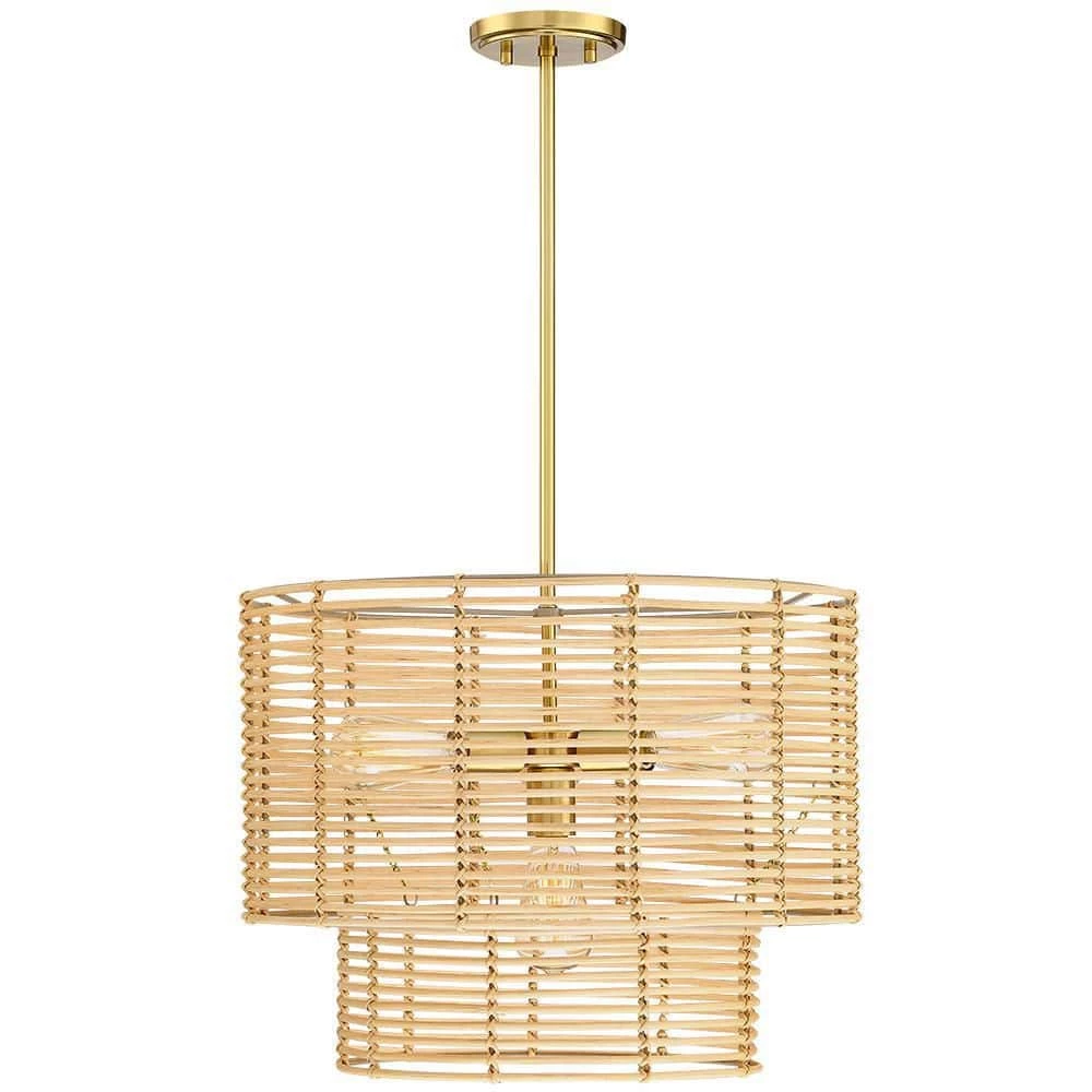 Dayereh 20 in. 4-Light Coastal Tiered Rattan Drum Chandelier Light with Brass Canopy by TRUE FINE 11 Dayereh 20 in. 4-Light Coastal Tiered Rattan Drum Chandelier Light with Brass Canopy by TRUE FINE - Image 9