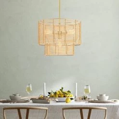 Dayereh 20 in. 4-Light Coastal Tiered Rattan Drum Chandelier Light with Brass Canopy by TRUE FINE 14 Dayereh 20 in. 4-Light Coastal Tiered Rattan Drum Chandelier Light with Brass Canopy by TRUE FINE -Dale Tiffany Store brass beige true fine chandeliers td10031c 40 1000